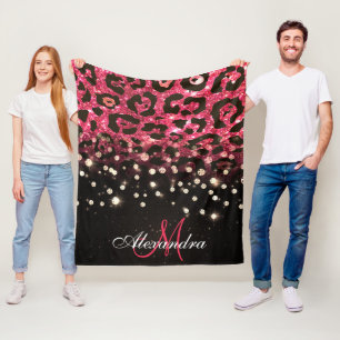 Manta Polar Impresión de leopardo de Purpurina rosa y diamante