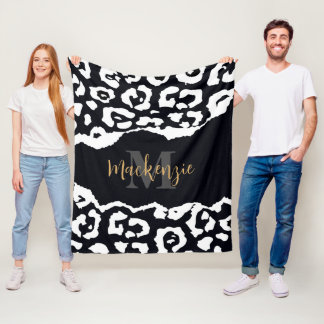 Manta Polar Impresión de leopardo en blanco y negro