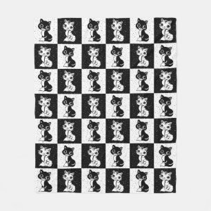 Manta Polar Impresión de monograma de gato blanco negro