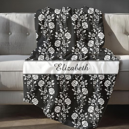 Manta Polar Impresión de nombre de patrón floral en blanco y n