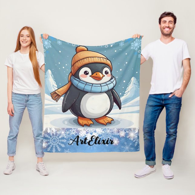 Manta Polar Impresión de penguin cute kawaii marrón (In situ)