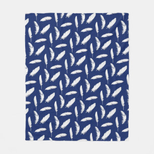 Manta Polar Impresión de plumas blancas en azul marino