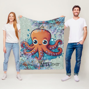 Manta Polar Impresión de pulpo de Naranja infantil kawaii