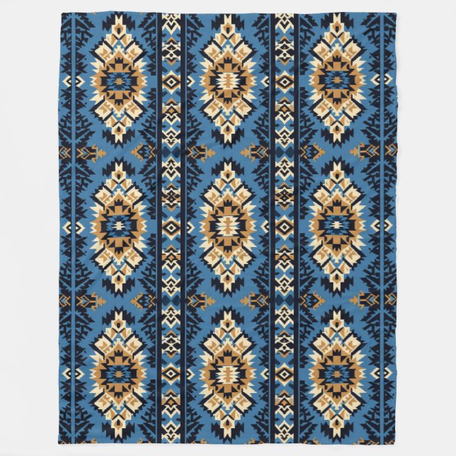 Manta Polar Impresión de punto azul geométrico azteca (Anverso)