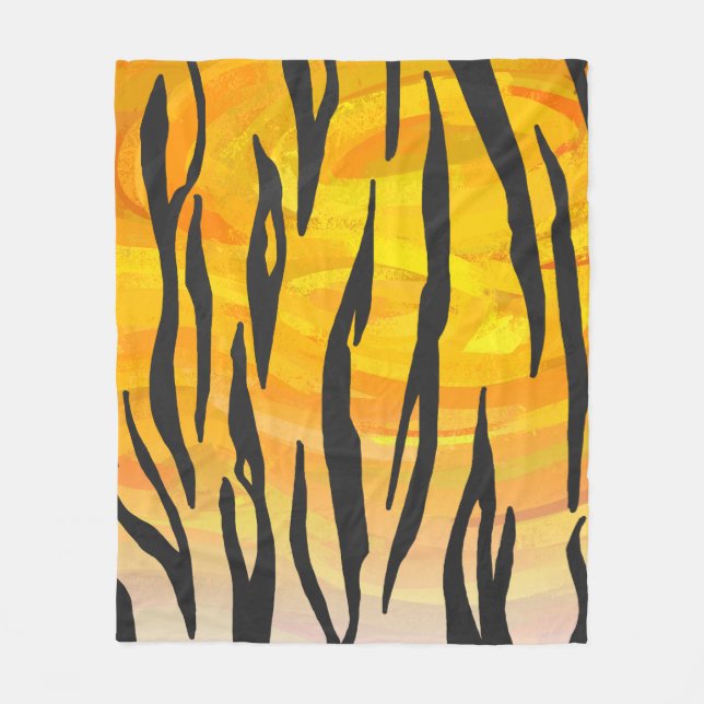 Manta Polar Impresión de tigre negro y Naranja (Anverso)