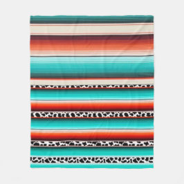 Manta Polar Impresión de vaca en franjas de terracota turquesa