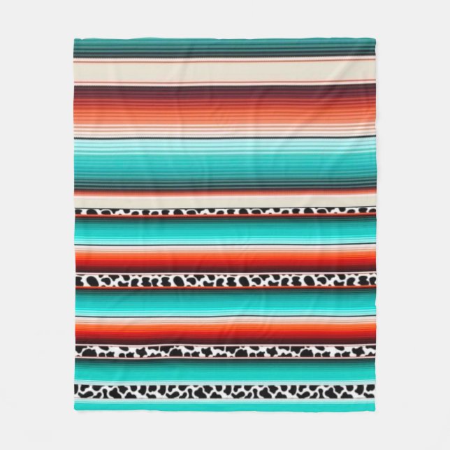 Manta Polar Impresión de vaca en franjas de terracota turquesa (Anverso)