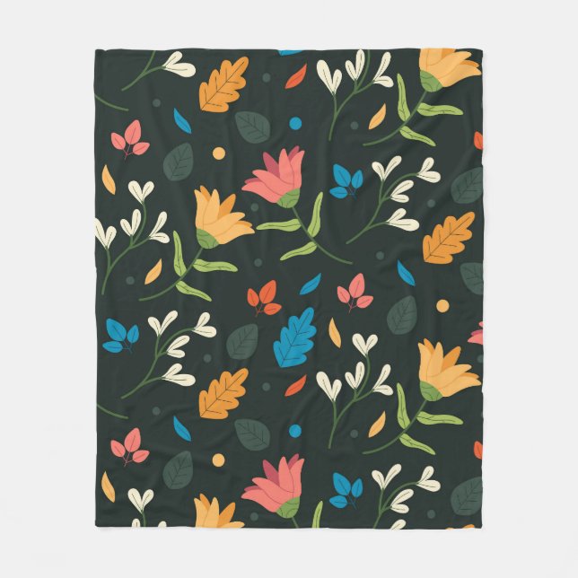 Manta Polar Impresión floral botánica negra (Anverso)