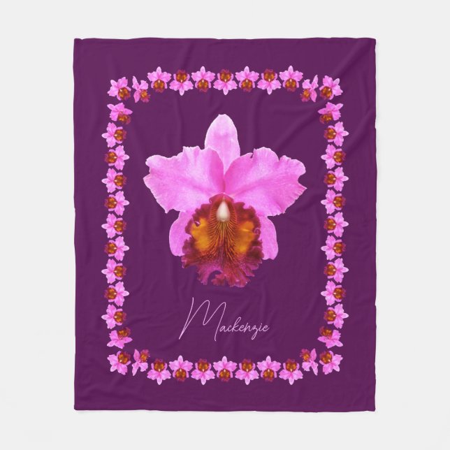 Manta Polar Impresión personalizada de Cattleya Orchid (Anverso)