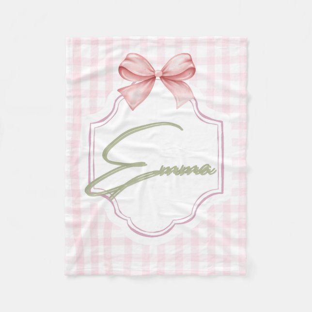 Manta Polar Impresión personalizada de Emma Pink Bow y Gingham (Anverso)
