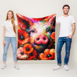 Manta Polar Impresionante cerdo en flores de amapola roja