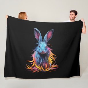 Manta Polar Impresionante conejo azul en llamas
