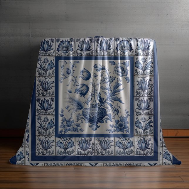 Manta Polar Impresionante floral Blue toile de jouy monograma (Subido por el creador)