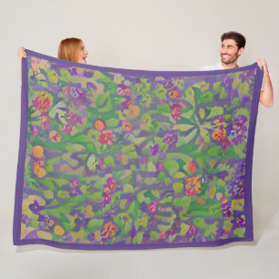 Manta Polar Impresionista caprichoso iristo morado boho floral