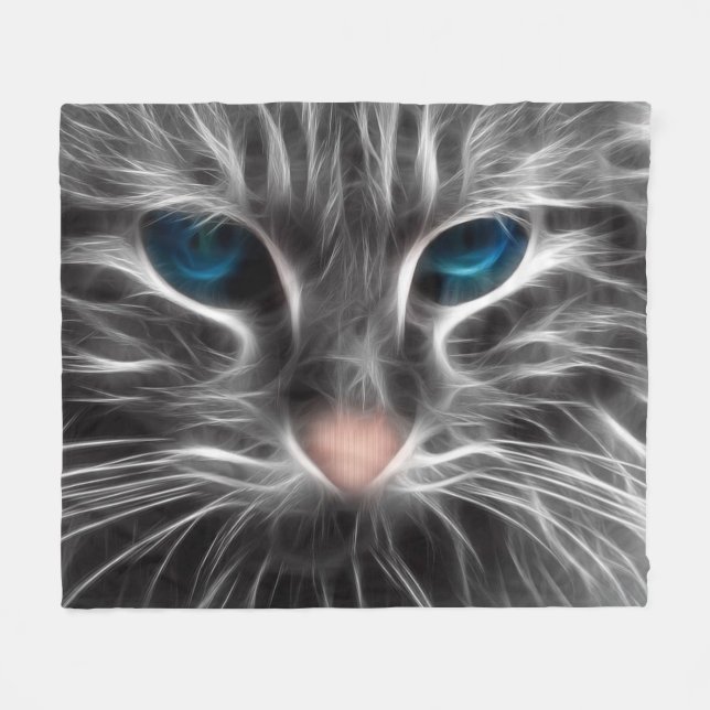 Manta Polar Increíble Cara de Gato de Ojos Azules (Frente (Horizontal))