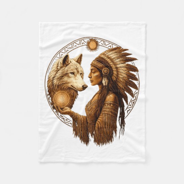 Manta Polar Indian Native American Woman With White Wolf Vinta (Anverso)