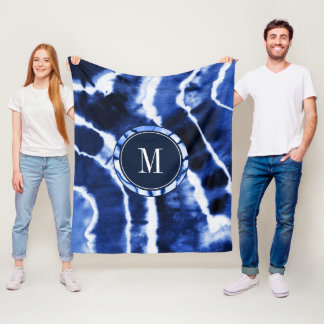 Manta Polar Indigo azul Shibori Marble Agate Tie Dye Monograma