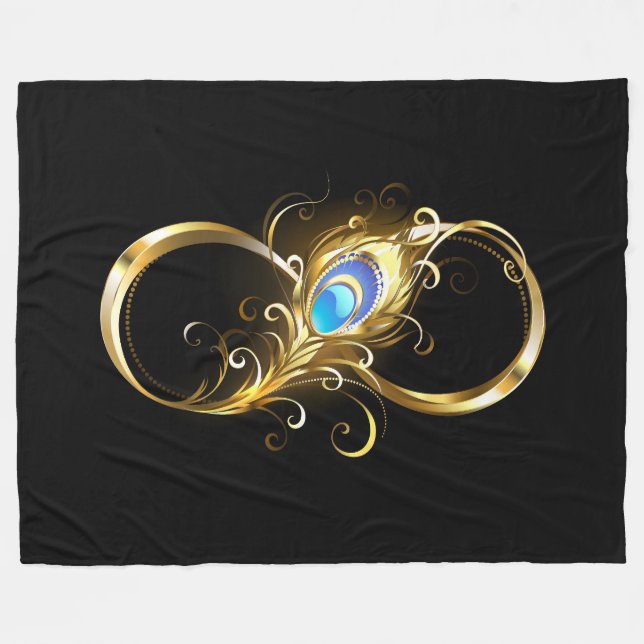 Manta Polar Infinito con la pluma de pavo real dorado (Frente (Horizontal))