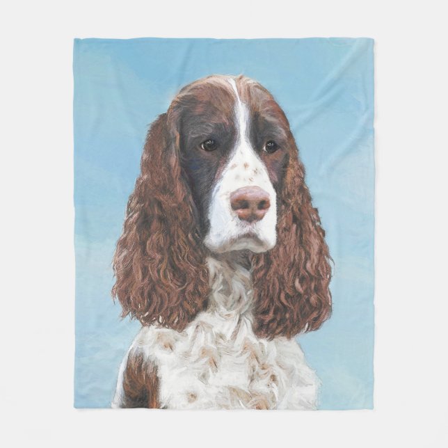 Manta Polar Inglés Springer Spaniel Pintura Original Perro Art (Anverso)
