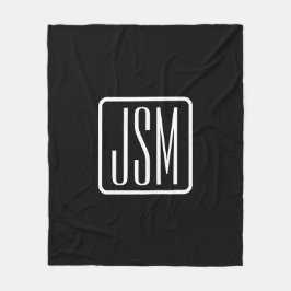 Manta Polar Iniciales monogramadas modernas | Blanco y negro