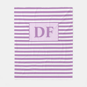 Manta Polar Iniciales personalizados Rayas moradas/blancas