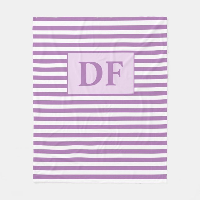 Manta Polar Iniciales personalizados Rayas moradas/blancas (Anverso)