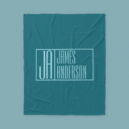 Manta Polar Iniciales y nombre modernos | Azul Verde azulado o