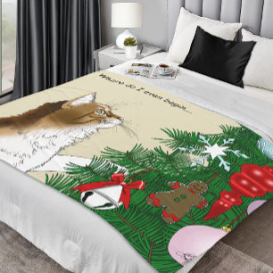 Manta Polar Inspección del árbol de Navidad Gato Calico Divert