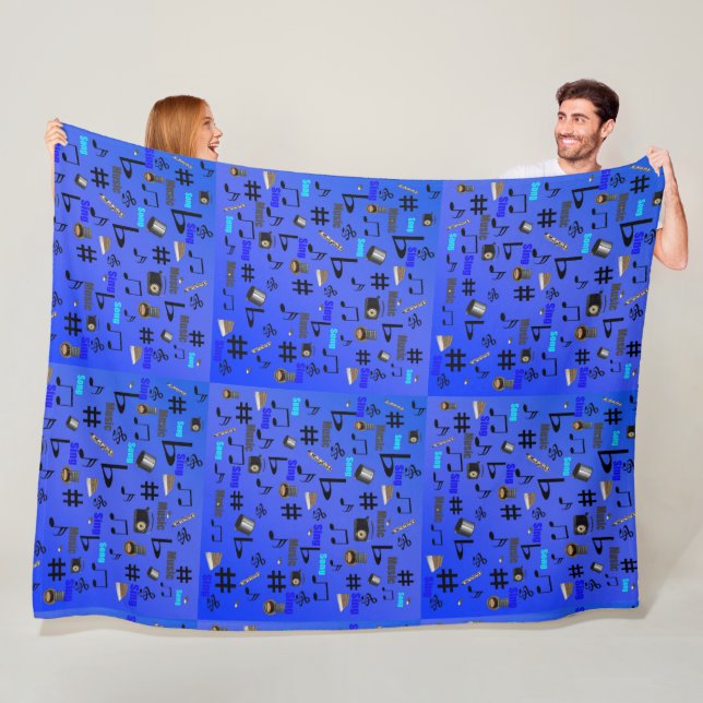 Manta Polar Instrumentos Y Notas Musicales Azules, (In situ)