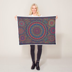 Manta Polar Intrincado Arte Bohemio de Mandala Turquesa y Rosa