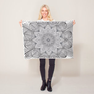 Manta Polar Intrincado Mandala Monocromo Geométrico Arte de Fl