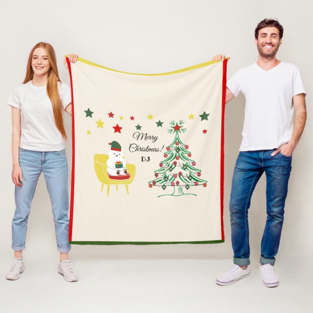 Manta Polar Invierno Nórdico Red White Cute Oso Feliz Navidad (In situ)