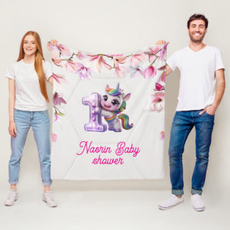 Manta Polar Invitación de Baby Shower con Unicornio 
