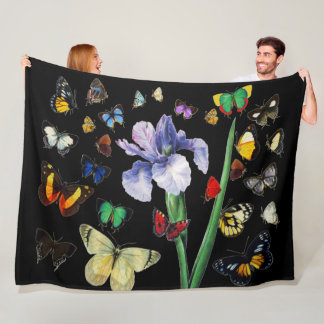 Manta Polar IRIS ENTRE COLORIDAS BUTTERFLIES Black Floral