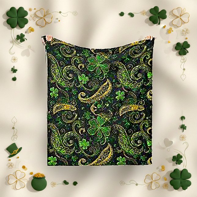 Manta Polar Irish Green Gold Paisley Shamrock Pattern (Subido por el creador)