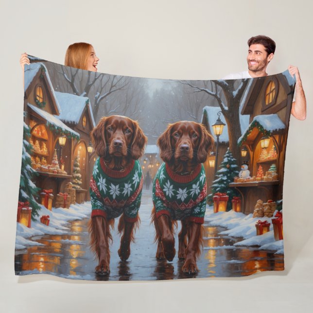 Manta Polar Irish Red Setter Dogs Christmas Snow Holiday (In situ)