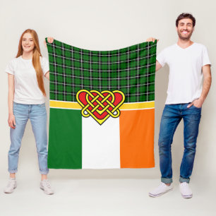 Manta Polar Irlanda Tartán, bandera de Irlanda, corazón celta,
