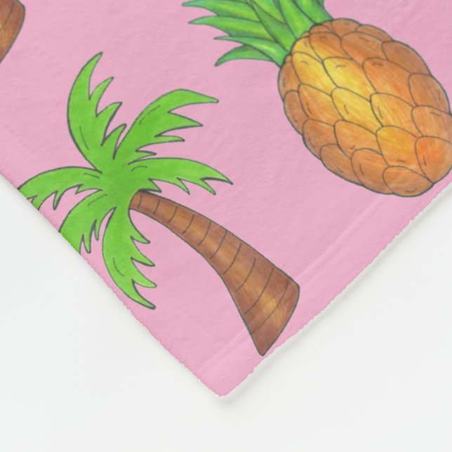 Manta Polar Isla Tropical Palm Tree Pineapple Flamingo Rosa (Esquina)