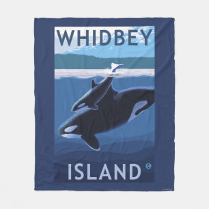Manta Polar Isla, WashingtonOrca y becerro de Whidbey