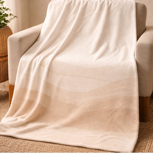 Manta Polar Ivory Blush Waves Fleece Blanket (Ivory and blush waves with taupe trim for elevated coastal layering)