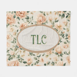 Manta Polar Ivory Peach Peony Sparkles Watercolor Monogram