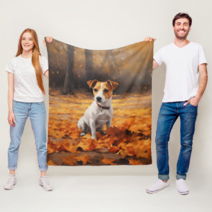 Manta Polar Jack Russell entre hojas de otoño que caen Inspira