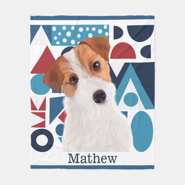 Manta Polar Jack Russell Terrier Dog Blue and Red Geometric (Anverso)