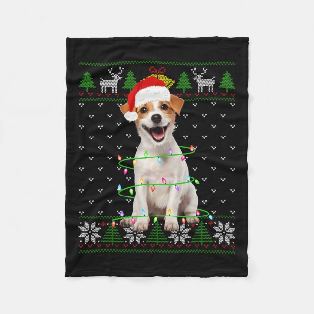 Manta Polar Jack Russell Terrier Dog Christmas Tree Lights Pup (Anverso)