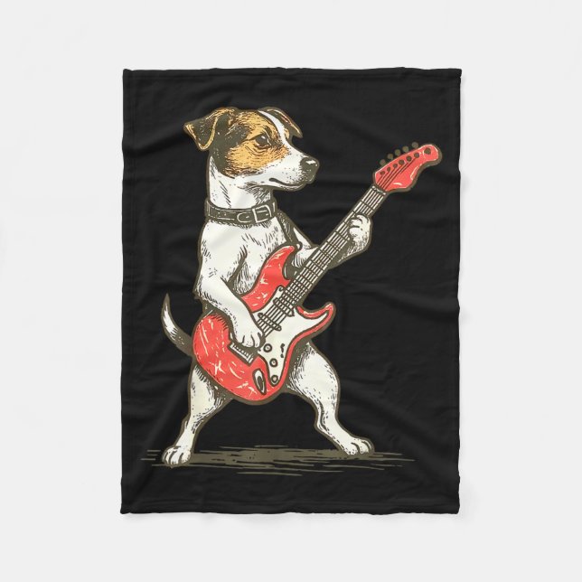 Manta Polar Jack Russell Terrier Perro Tocando Guitarra Rocker (Anverso)