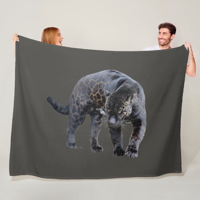 Manta Polar Jaguar Diablo gray fleece blanket (In situ)