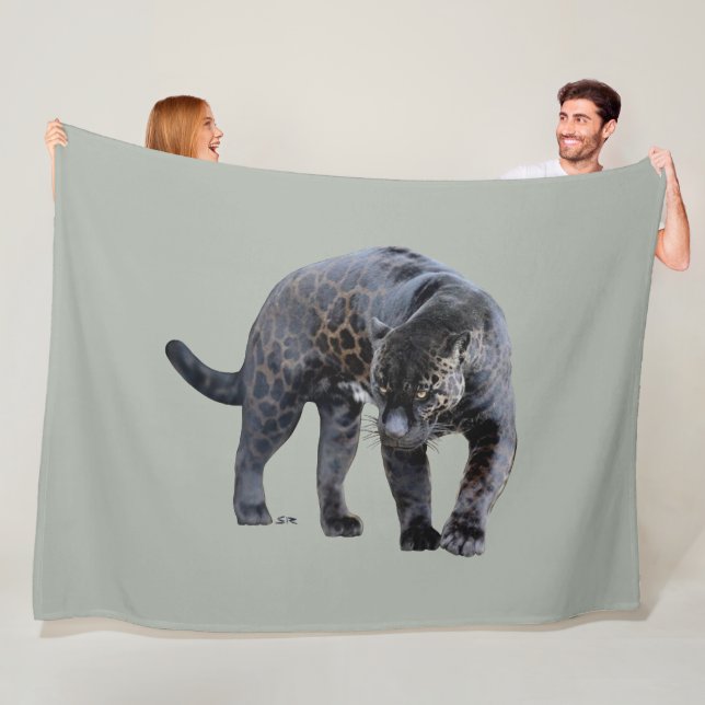 Manta Polar Jaguar Diablo light gray fleece blanket (In situ)