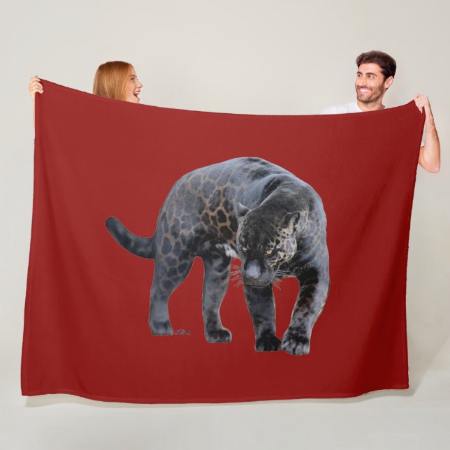 Manta Polar Jaguar Diablo red fleece blanket (In situ)