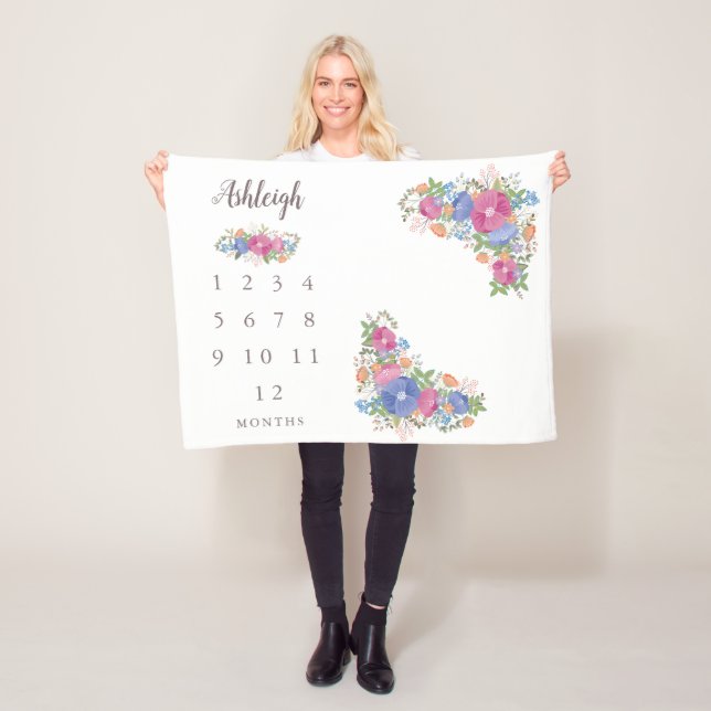 Manta Polar Jalón mensual del bebé blanco rosado de los (In situ)