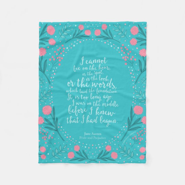 Manta Polar Jane Austen Orgullo y Prejuicio, floral Verde azul (Anverso)
